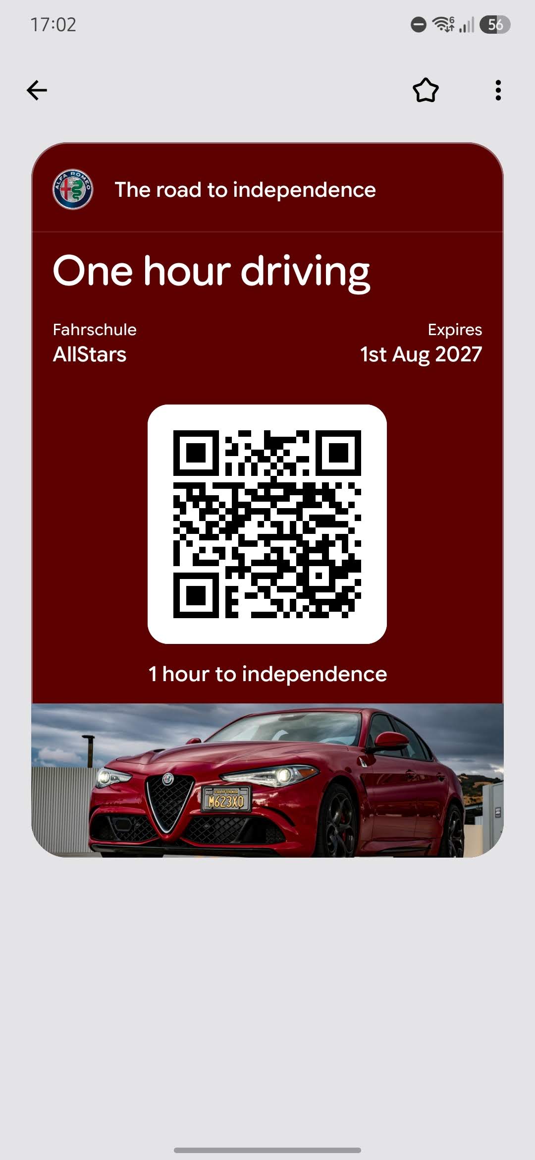 The same Google Wallet pass in the previous design, a small card on a neutral grey background
